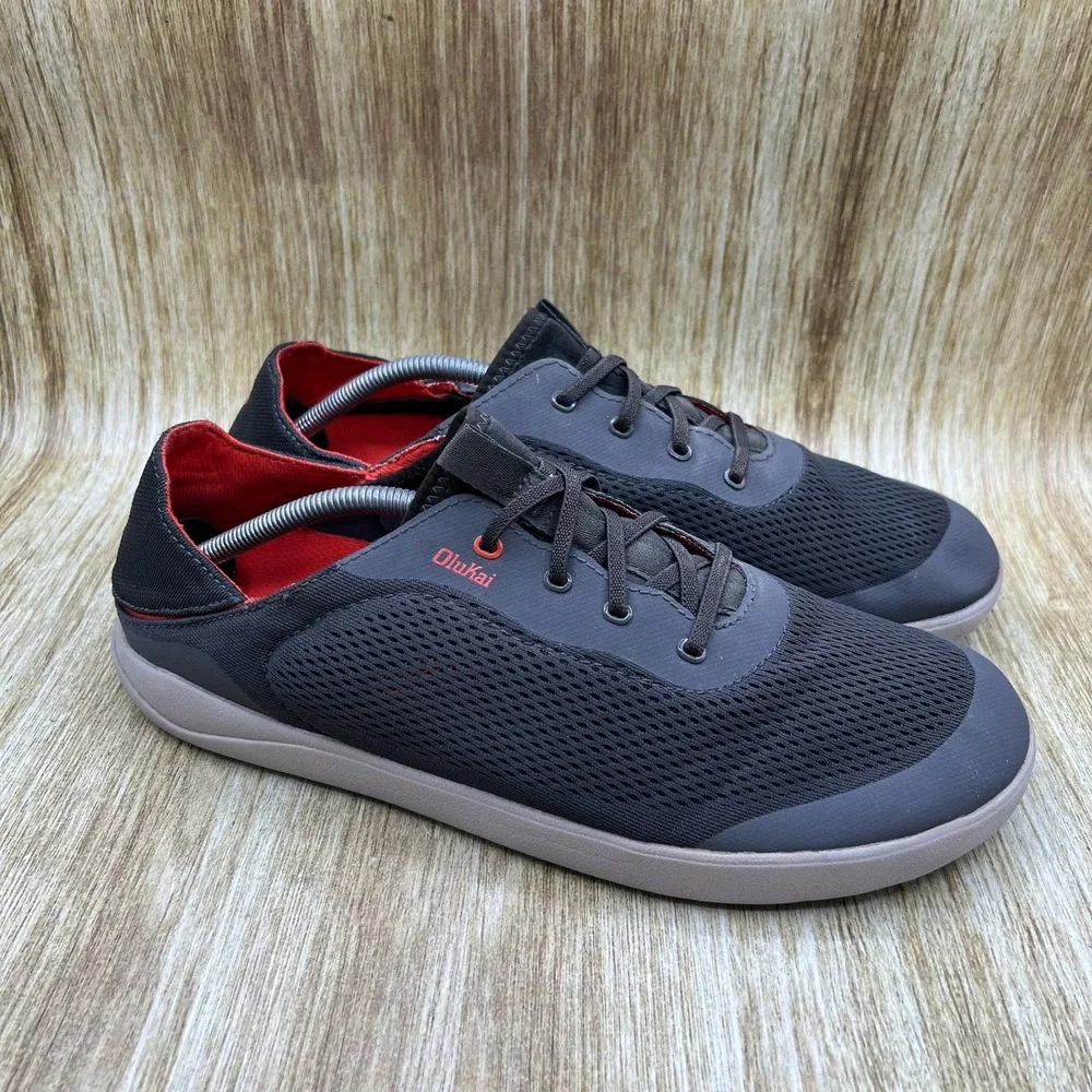 OluKai Moku Pae Boat Shoes Men's Size 12 Dark Shadow Red Mesh Drop-In Heel Shoes